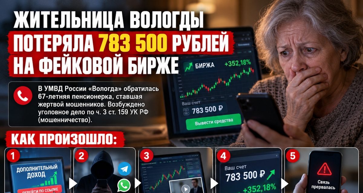 Пенсионерка из Вологды за неделю отдала мошенникам все сбережения — 783 500 рублей
