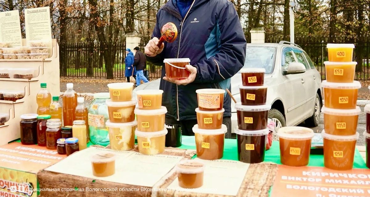 В Череповце на площади Металлургов продают мёд, сыры и изделия 15 фермеров и ремесленников