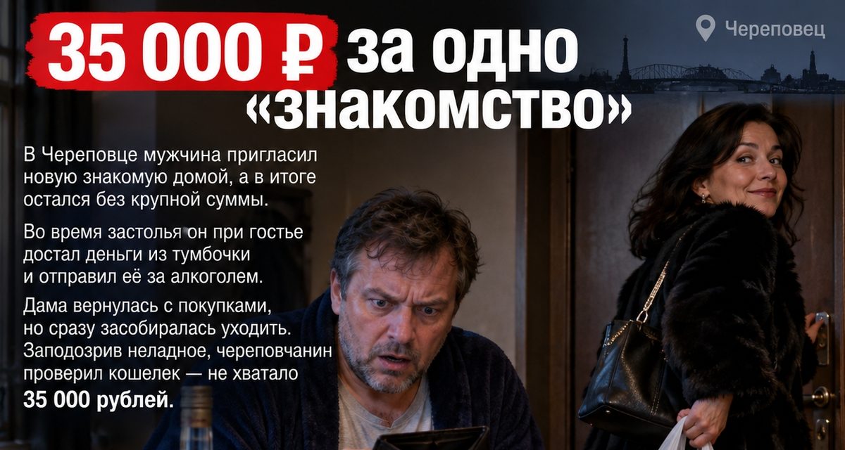 Череповчанин отправил новую знакомую за алкоголем, а та, по версии полиции, спрятала 35 тысяч в нижнем белье