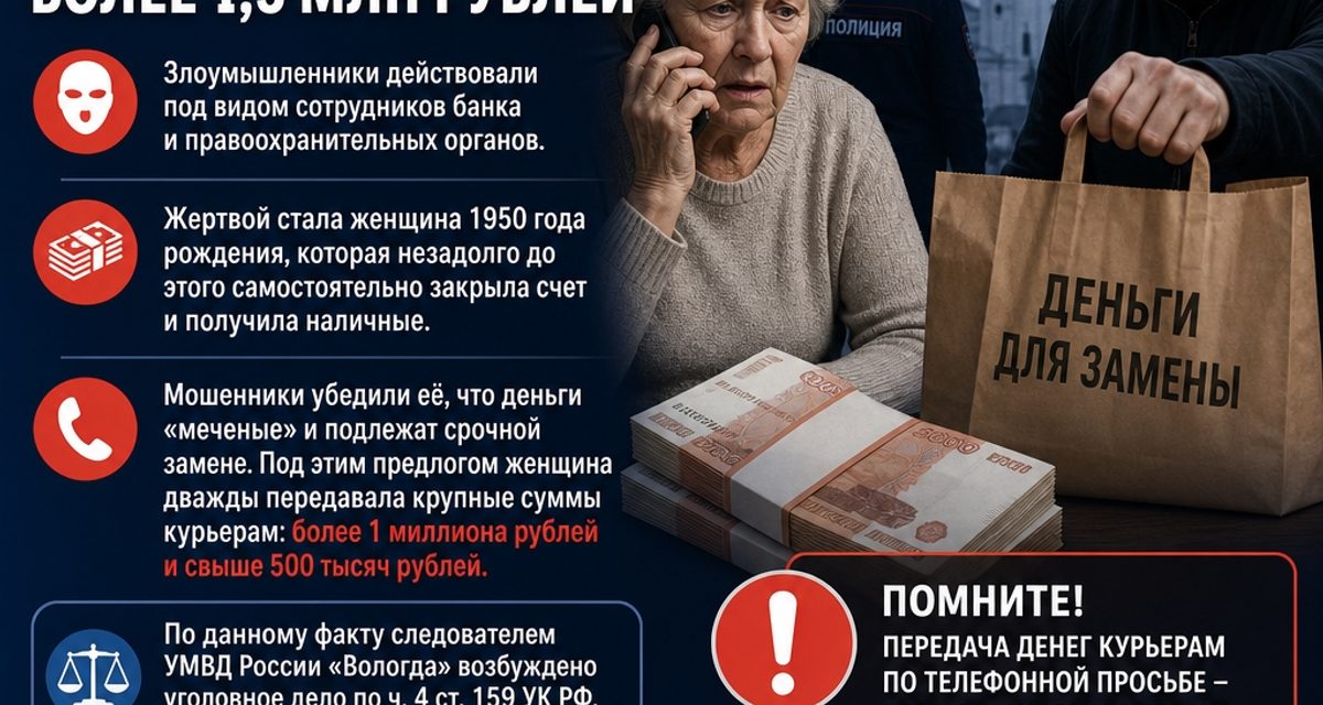 Пенсионерка из Вологды отдала мошенникам более 1,5 млн рублей из-за «меченых» денег